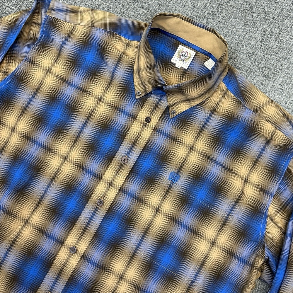 Cinch Shirt Mens Large Blue Yellow Plaid Flannel Button Down Long Sleeve Western